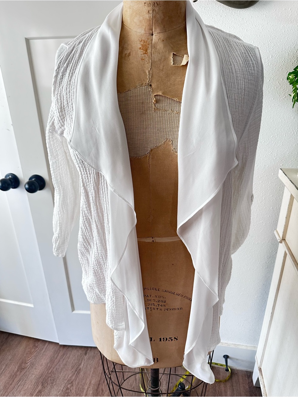 Ruby Rd. Knit Open Front drape Cardigan gauzy white M